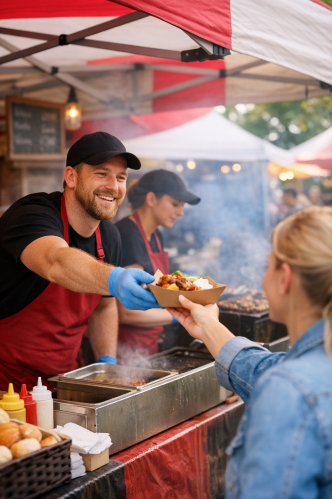 off-site caterer serving food.